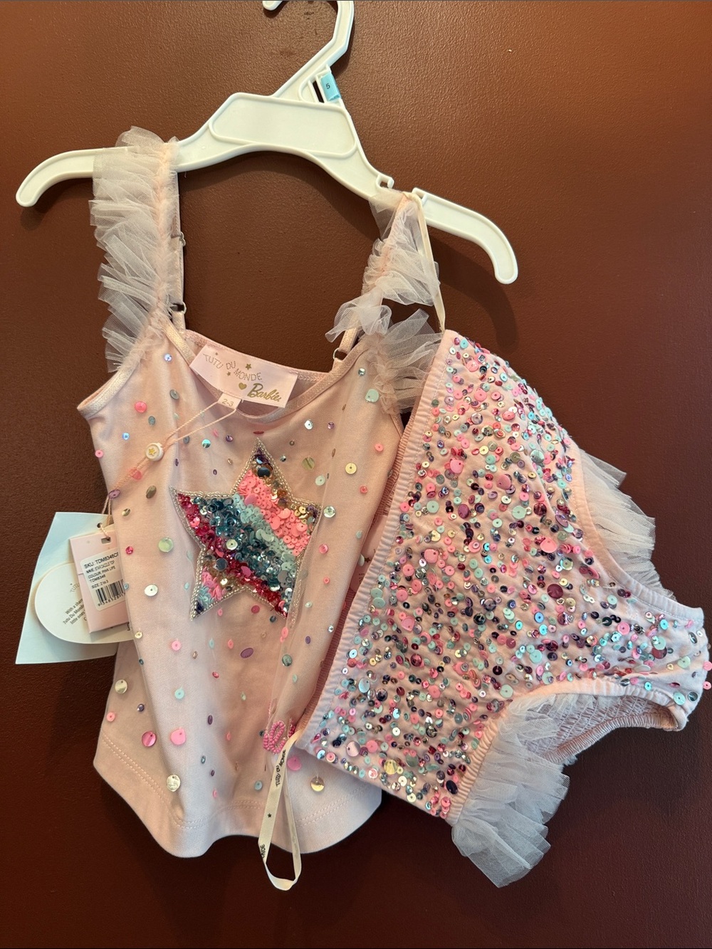 Tutu Du Monde - Pink Sequin Star Tank & Ruffle Bikini Bottom Set